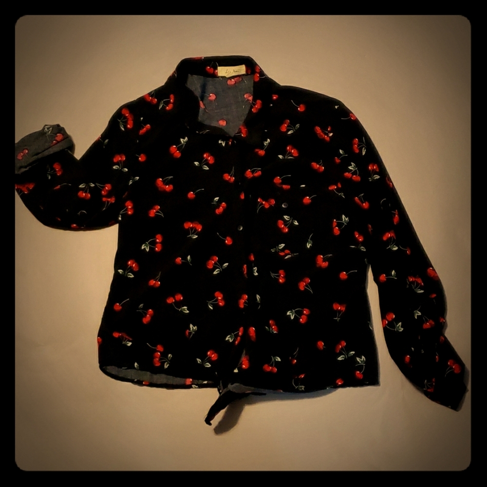 Cherries quarter sleeve button up top